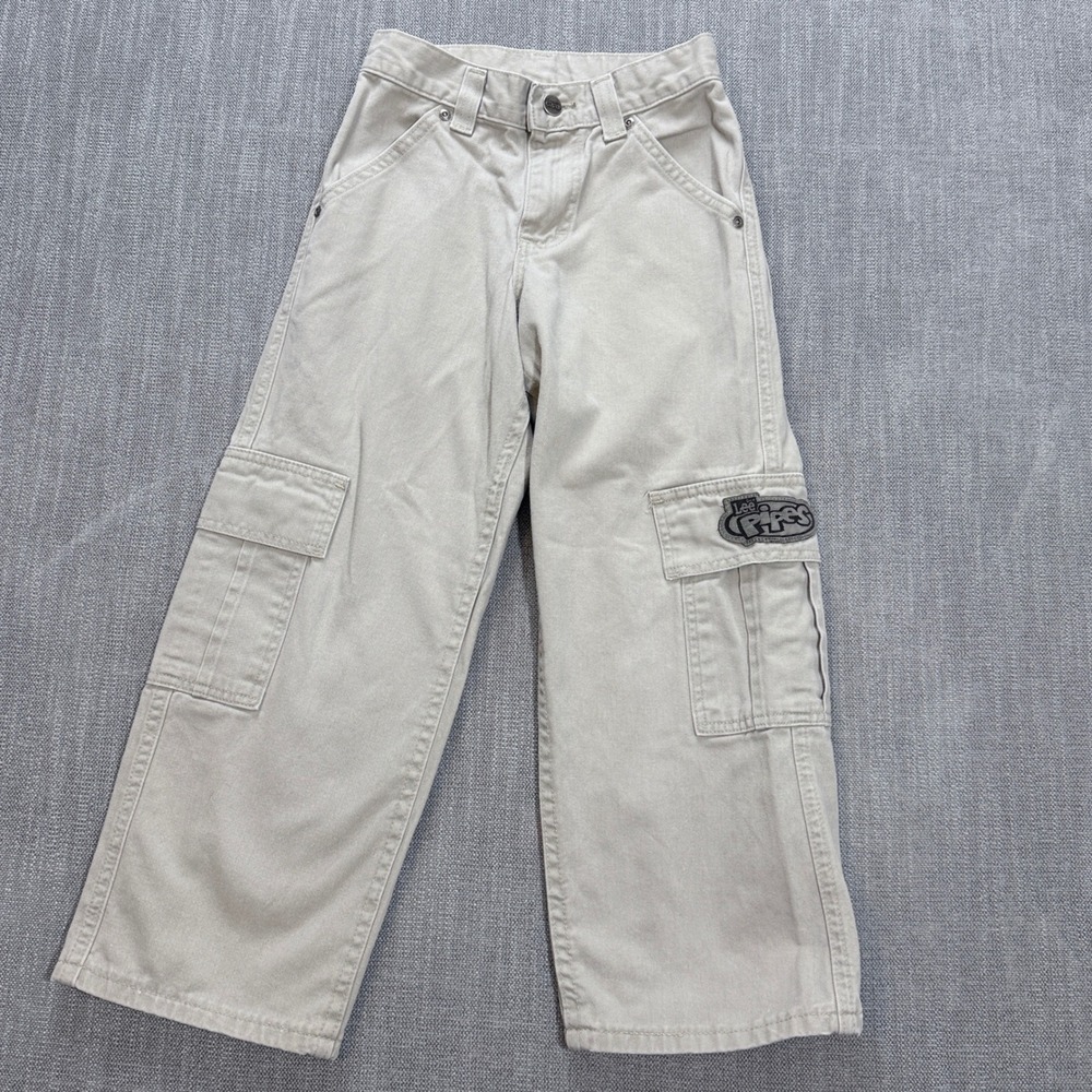 Vintage Lee Pipes Tan Khaki Cargo Skater Kids Size 8 Wide Leg Y2K Skateboard